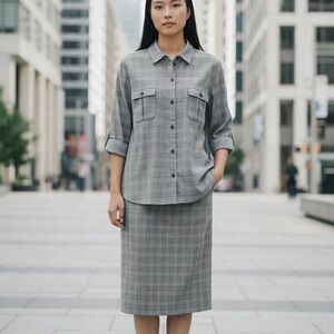 Norton McNaughton Gray Checkered Shirt Jacket & Skirt
